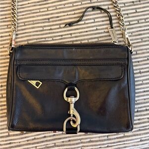 Rebecca Minkoff Black Leather Mini MAC Crossbody with Silver Hardware